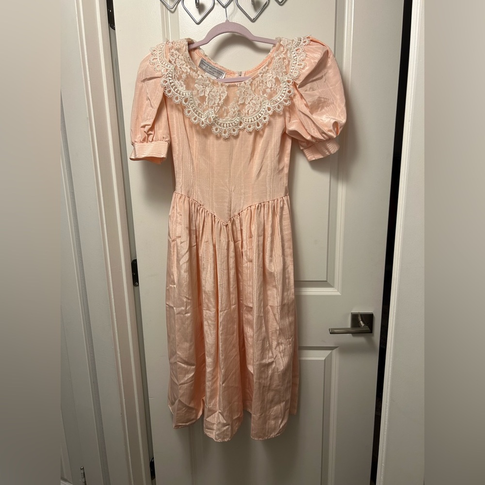 Vintage Jessica McClintock Gunne Sax Pink and Lace Dress